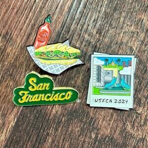 Lot 3 Enamel Lapel Pins San Francisco USFCA 2024 Food Retro